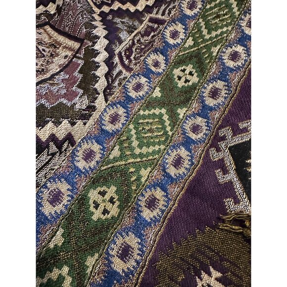 Artsy Aztec Tapestry Long Vest Fringe & Tassels Boho Coastal Cowgirl Hippie  O/S - Picture 2 of 11